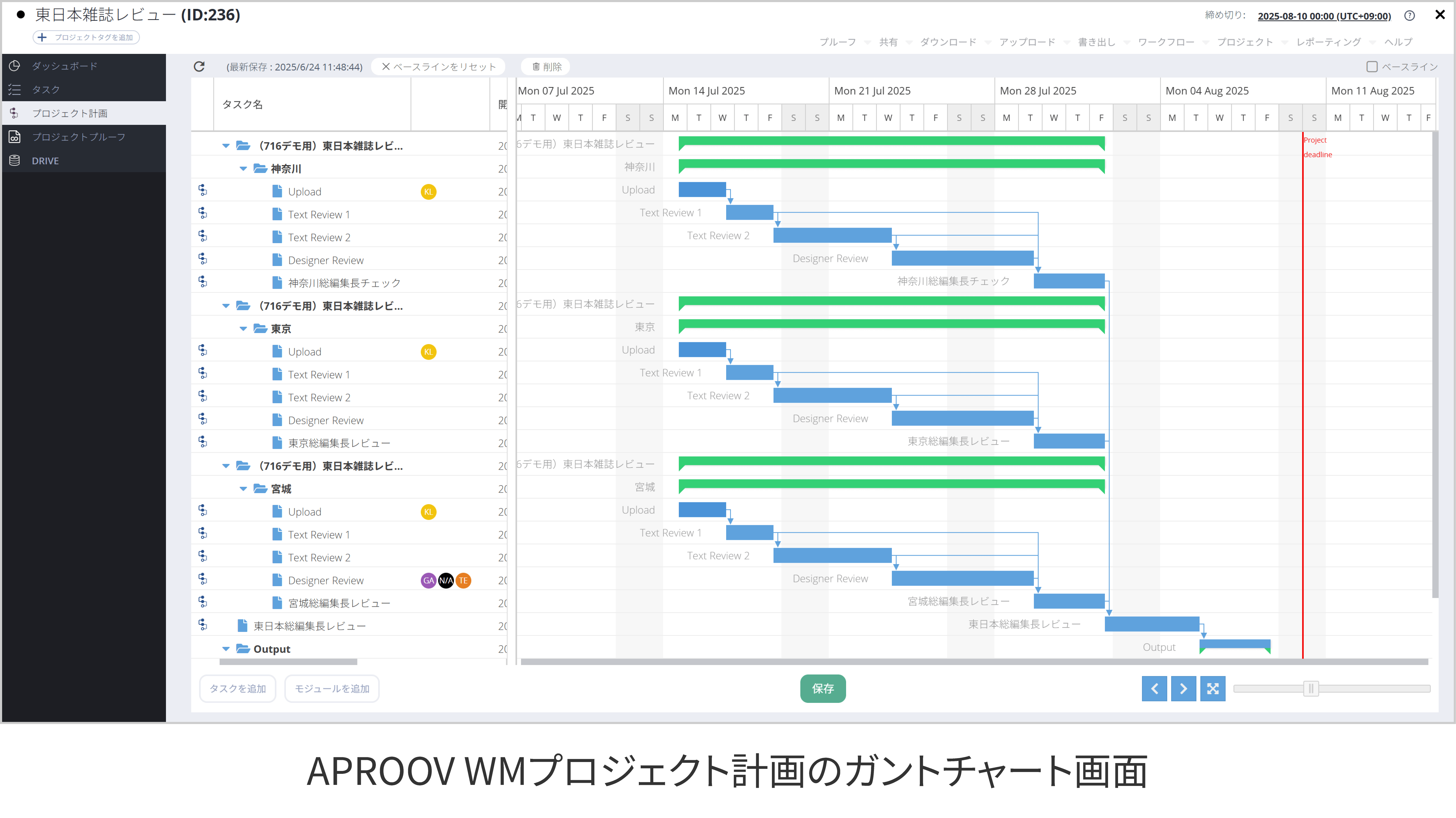 APROOVE WMプロジェクト計画のガントチャート画面